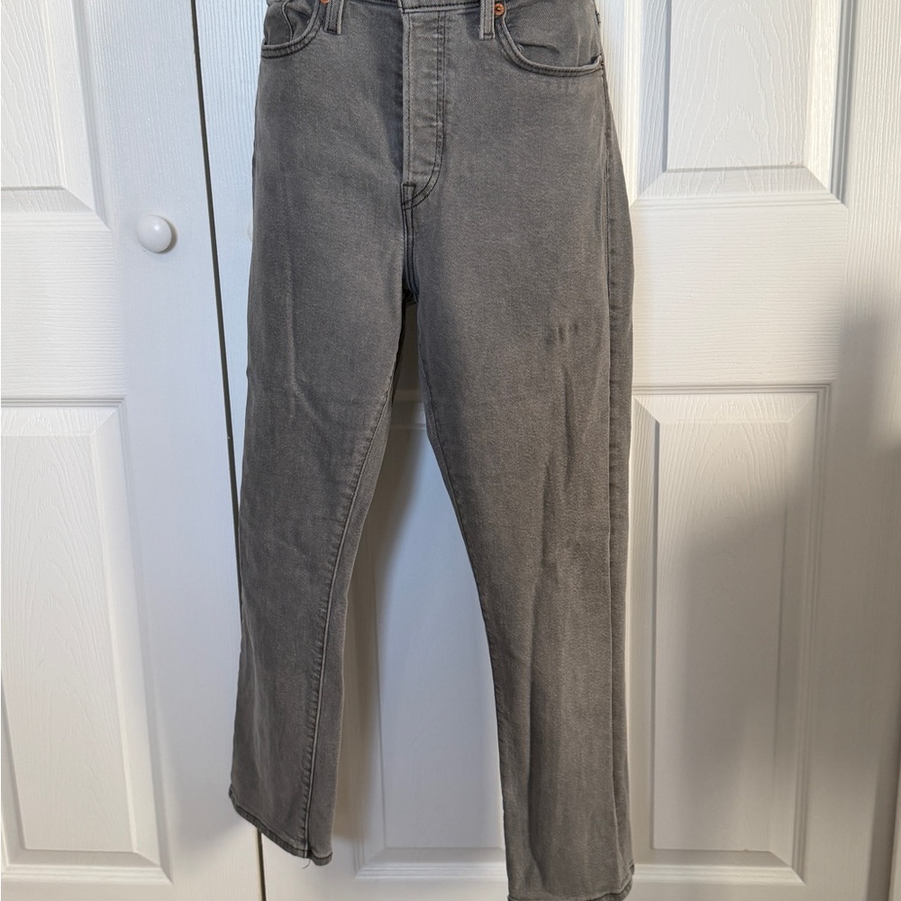 Levi’s Wedgie Straight Jeans Gray High Rise Button Fly Stretch Denim Size 31x28